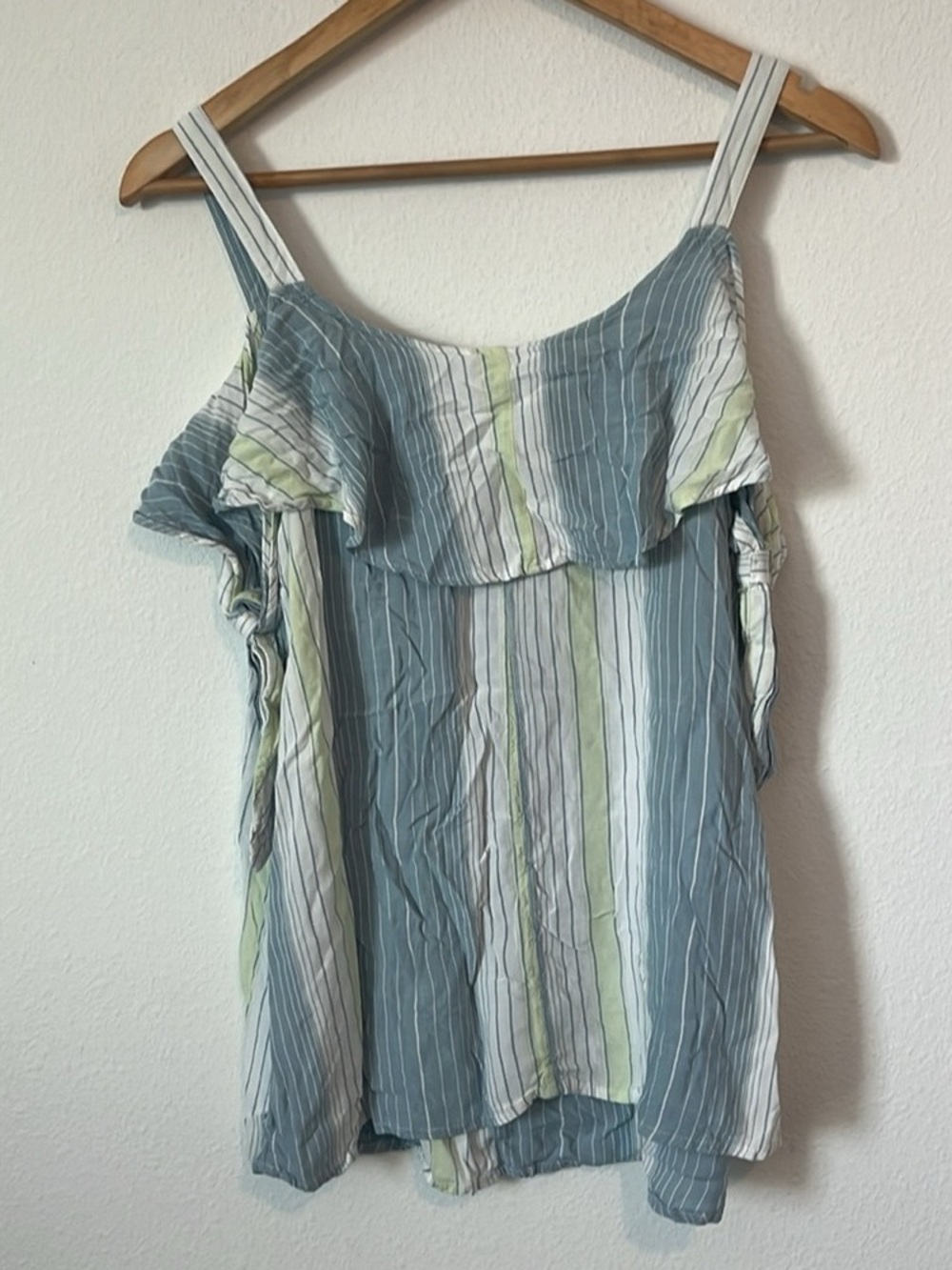 Maurices Striped Ruffle Cami in Blue, White, and Pale Green